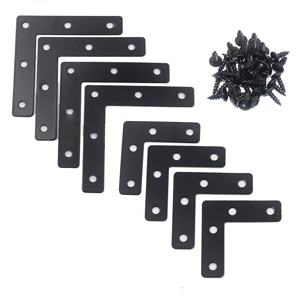 DGOL 20 Packs Two Sizes 3-1/8 inch and 2 inch L Black Flat Corner Braces with Screw, Picture Photo Frame Angle Bracket