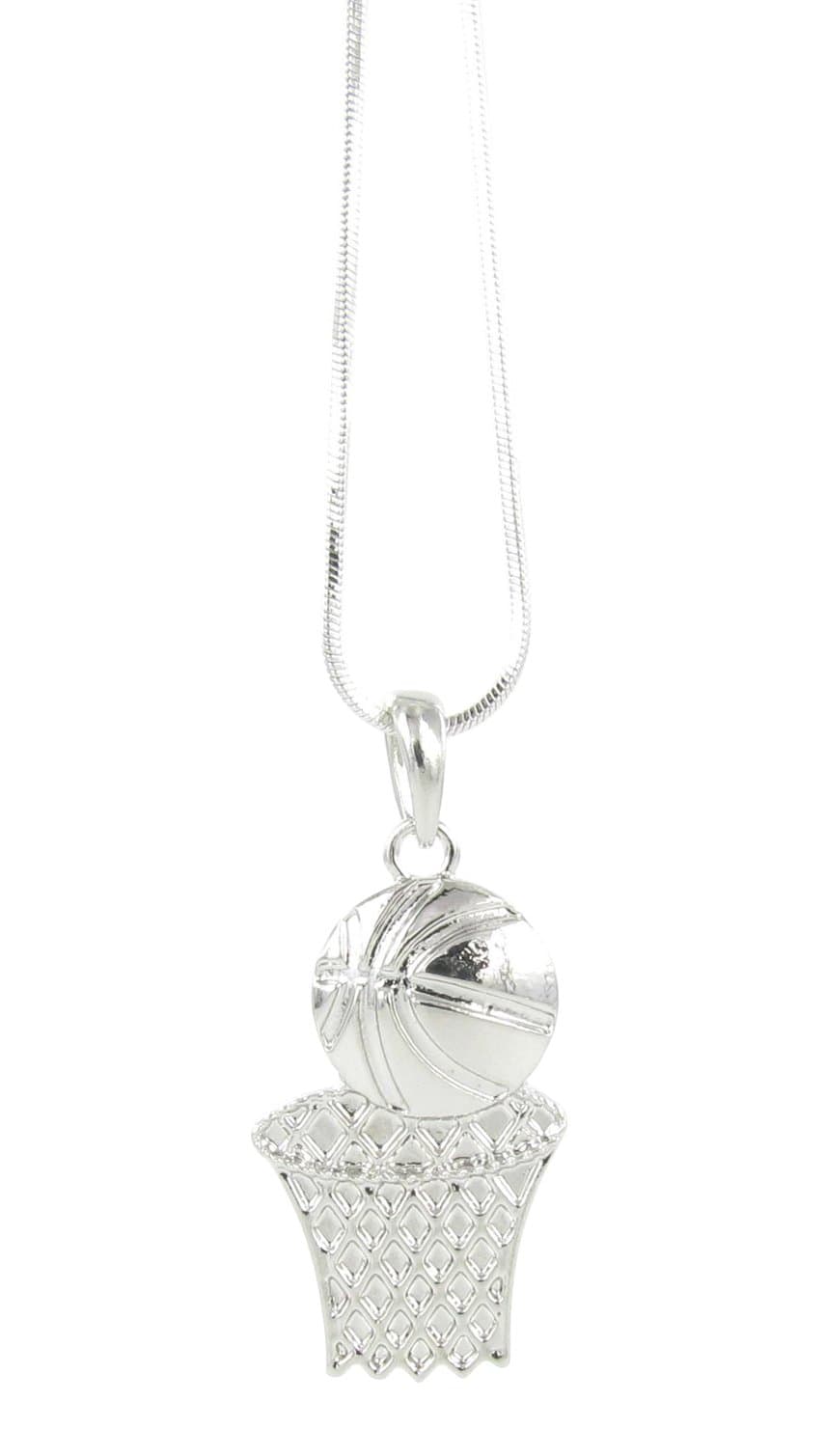 Flat Basketball and Net Pendant Necklace