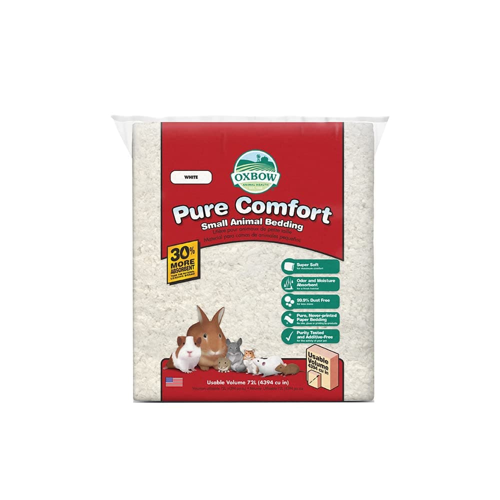 Pure Comfort Bedding, Rabbit, Hamster, & Guinea Pig Bedding, Bunny Supplies for Litter Box, Pet Safe, Low Dust, White Paper, 72 Liter Bag