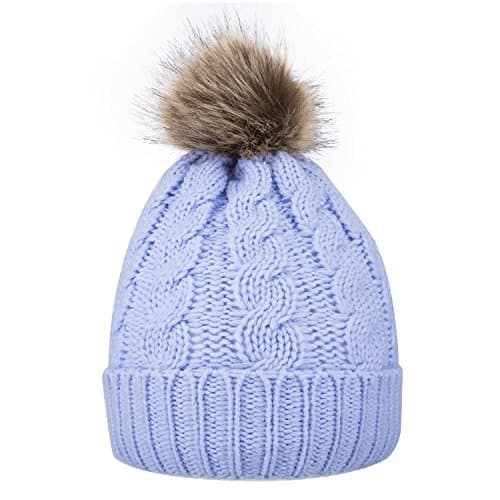 GRAMONI Men / Women's Winter Hand Knit Faux Fur Pompoms Beanie Hat (Single-light Blue) One Size