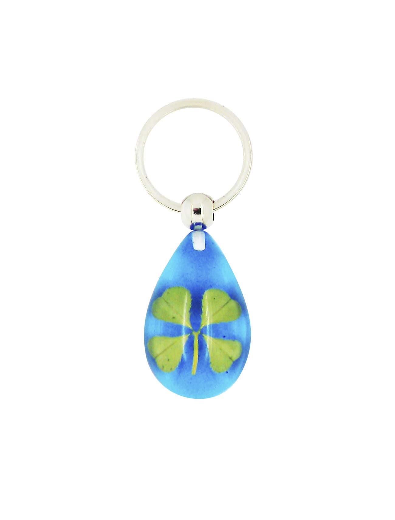 Celtic Lucky Real 4 Four Leaf Clover Good Luck Sparkling Blue Keyring with Gift Box & Guarantee