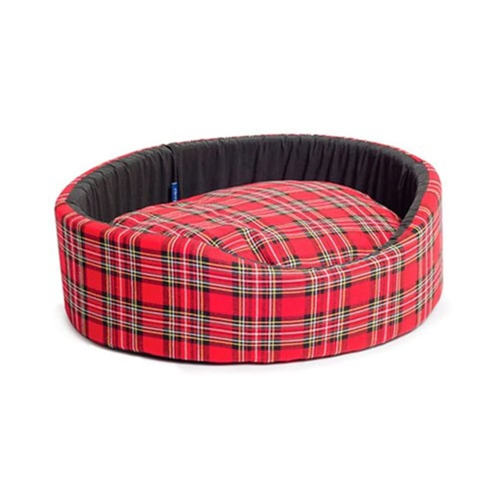 Sleepy Paws Tartan Oval Dog Bed, 40 cm, Red