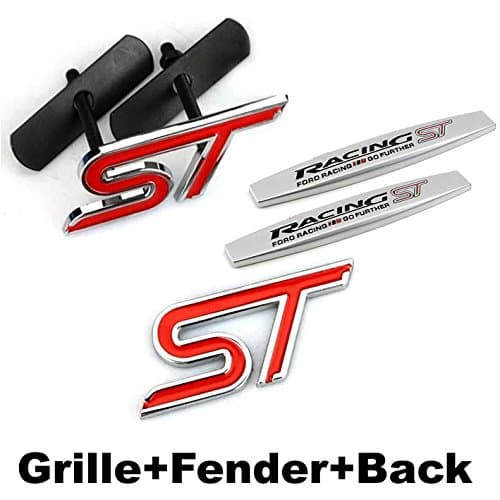 4pcs Sets AM78 ST Racing Front Grille + Fender Side Sticker + Back Sticker Car Emblem Badge For Ford Focus 2 Focus 3 FIESTA F-150 Kuga FUSION ESCAPE EDGE