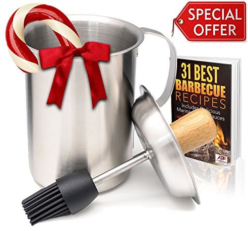 A1PP Marinade Sauce Pot w Silicone Basting Brush – Tailgating Grill Basters - BONUS BBQ Recipes Ebook – Stainless Steel Barbecue Marinaters Tenderizer Set – Barbeque Accessories