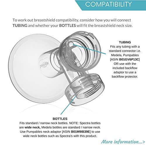 Pumpables Original Breastshield Set [Double Pack] - Fits Standard/Narrow Neck Bottles - Compatible Spectra Breast Pumps incl Spectra Dew 350, S1, S2, S9+, M1 Also Compatible Medela Pumps. (19mm)