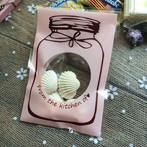 Self Adhesive Plastic Bags Resealable Cello/Cellophane Bags 100PCS Sealing Treats Bags for Bakery Cookies Decorative Wrappers, Pink