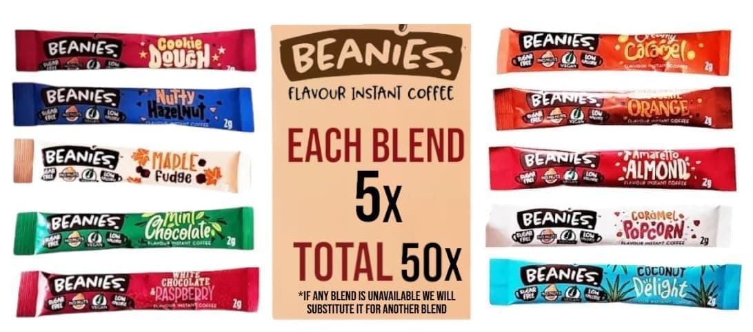 Beanies 50 Coffee Sticks - Mixed Blends, Instant Flavored Coffee