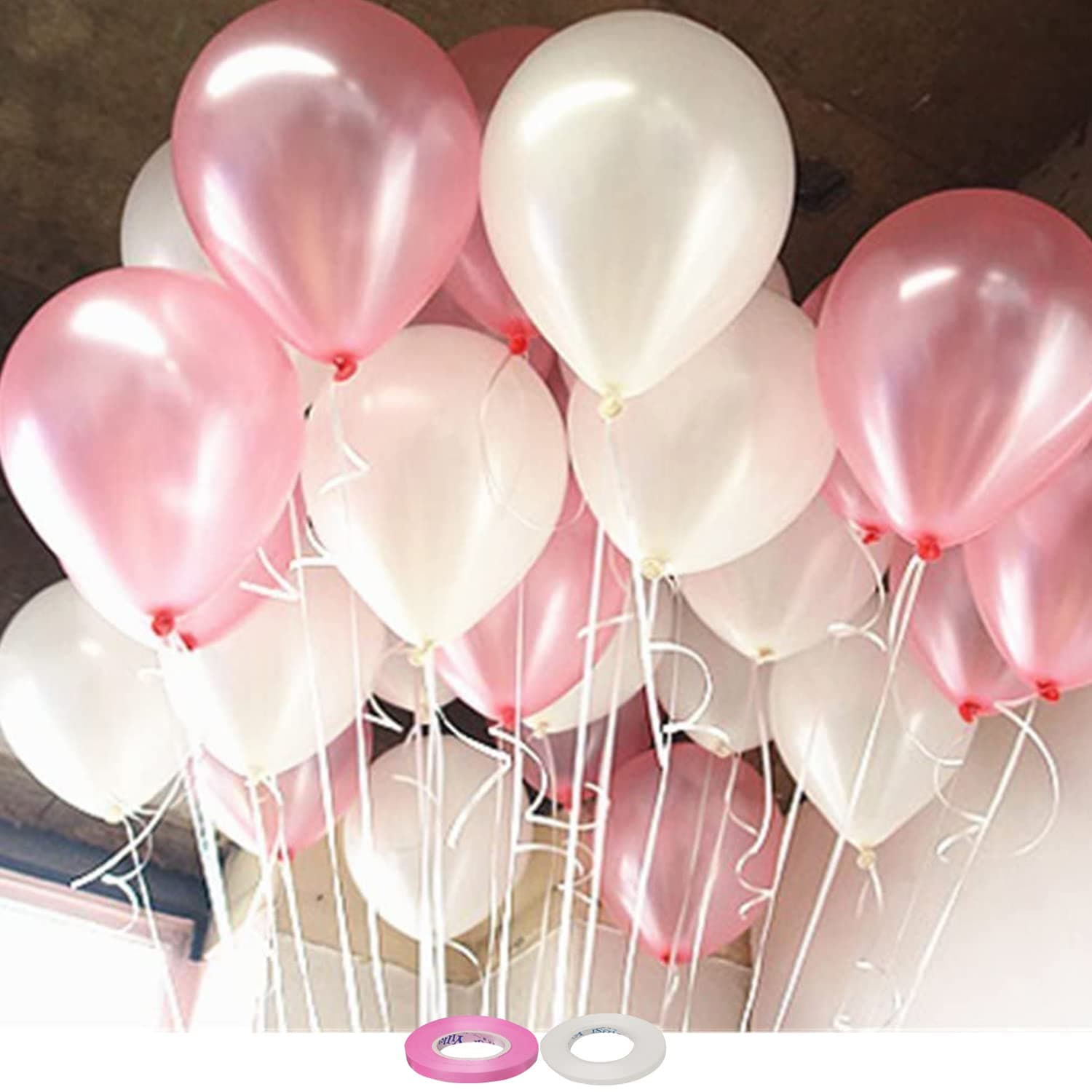 AMFIN Metallic Balloons White & Pink for Birthday Decoration (Pack of 50)