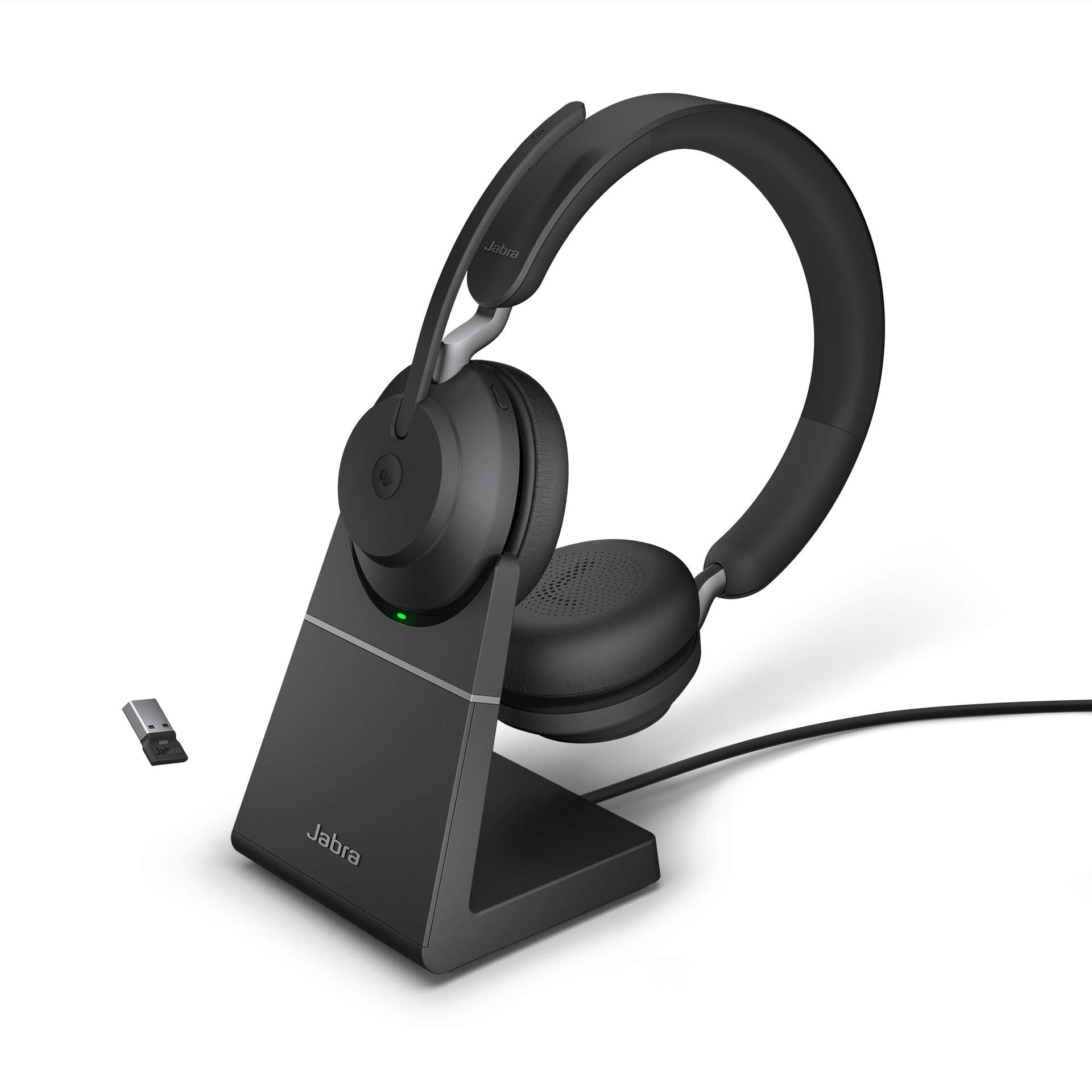Evolve2 65 Wireless PC Headset with Charging Stand – Noise Cancelling Microsoft Teams Certified Stereo Headphones With Long-Lasting Battery – USB-A Bluetooth Adapter – Black