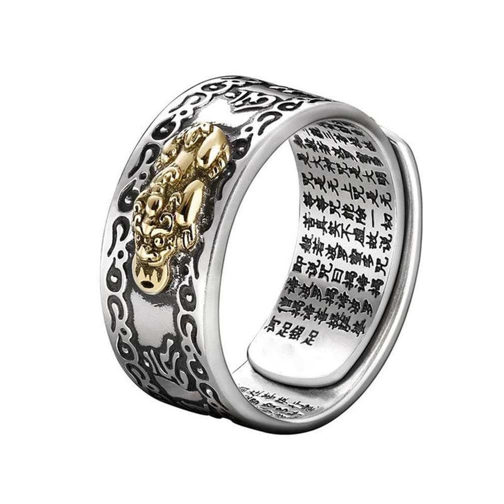 DeysenFENG SHUI PIXIU MANI MANTRA PROTECTION WEALTH RING QUALITY BEST - Feng Shui Amulet Wealth Lucky Open Adjustable Ring Buddhist Jewelry Ring
