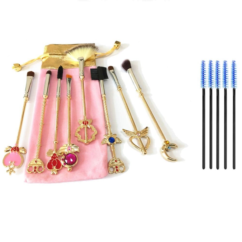 Dilla Beauty 8Pcs/lot Moon Soldier Makeup Brushes Set Gold Metal Powder Contour Blush Concealer Foundation Makeup Magic Brushes+5 Pcs Blue Eyelash Eyeliner Brushes Beauty Tools Pink Fashion Bag