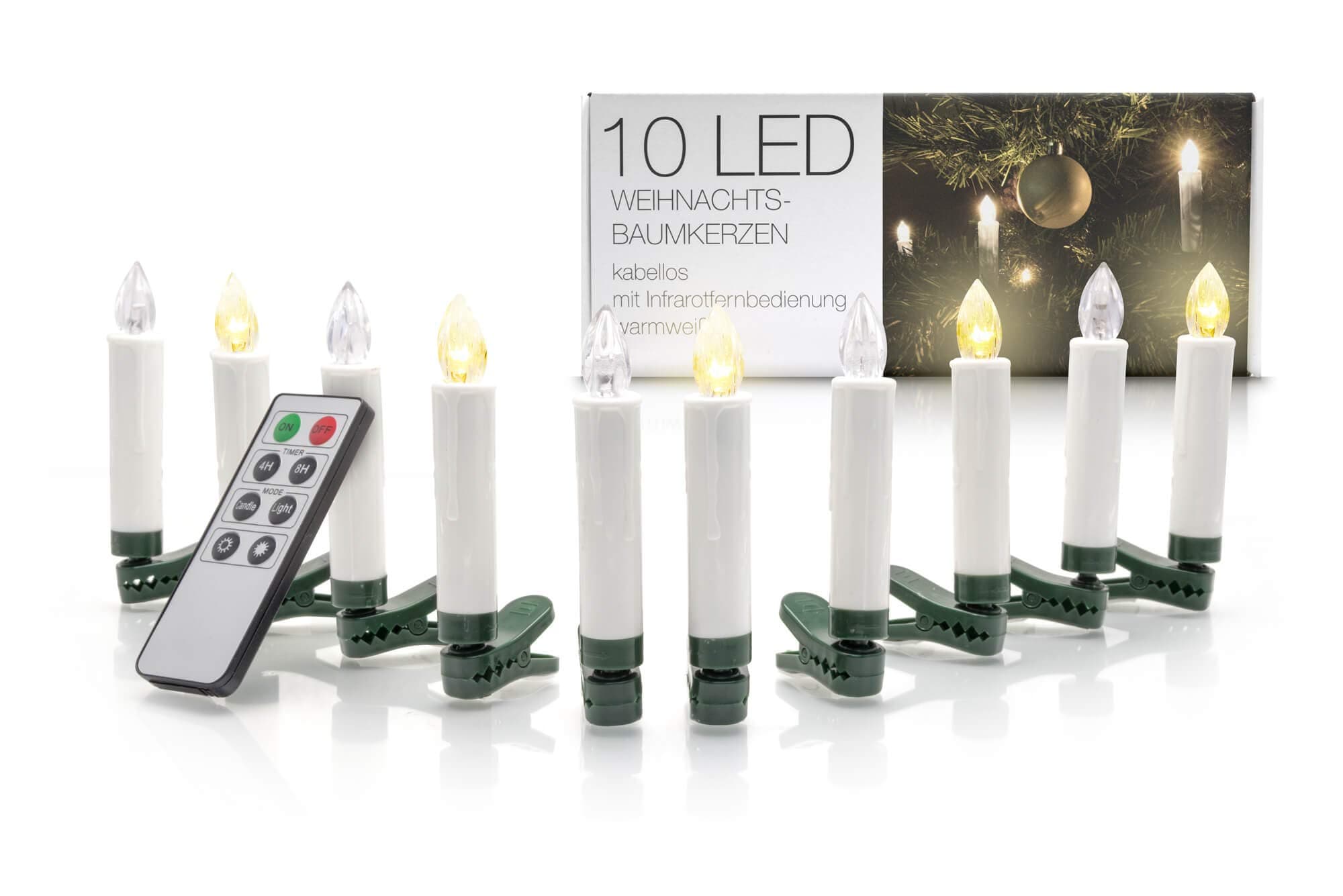 LED candles with remote control and timer function battery operated for Christmas tree, warm white, with moving flame and constant light, wireless, warm white, 10 1.50volts [Energy Class A++]