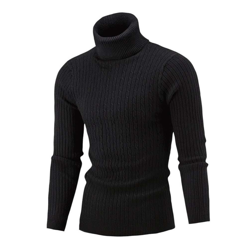 Snowfoller Winter Men Turtleneck Top Casual Slim Warm Knit High Neck Pullover Thickened Twist Jumper Sweater (Black, M)