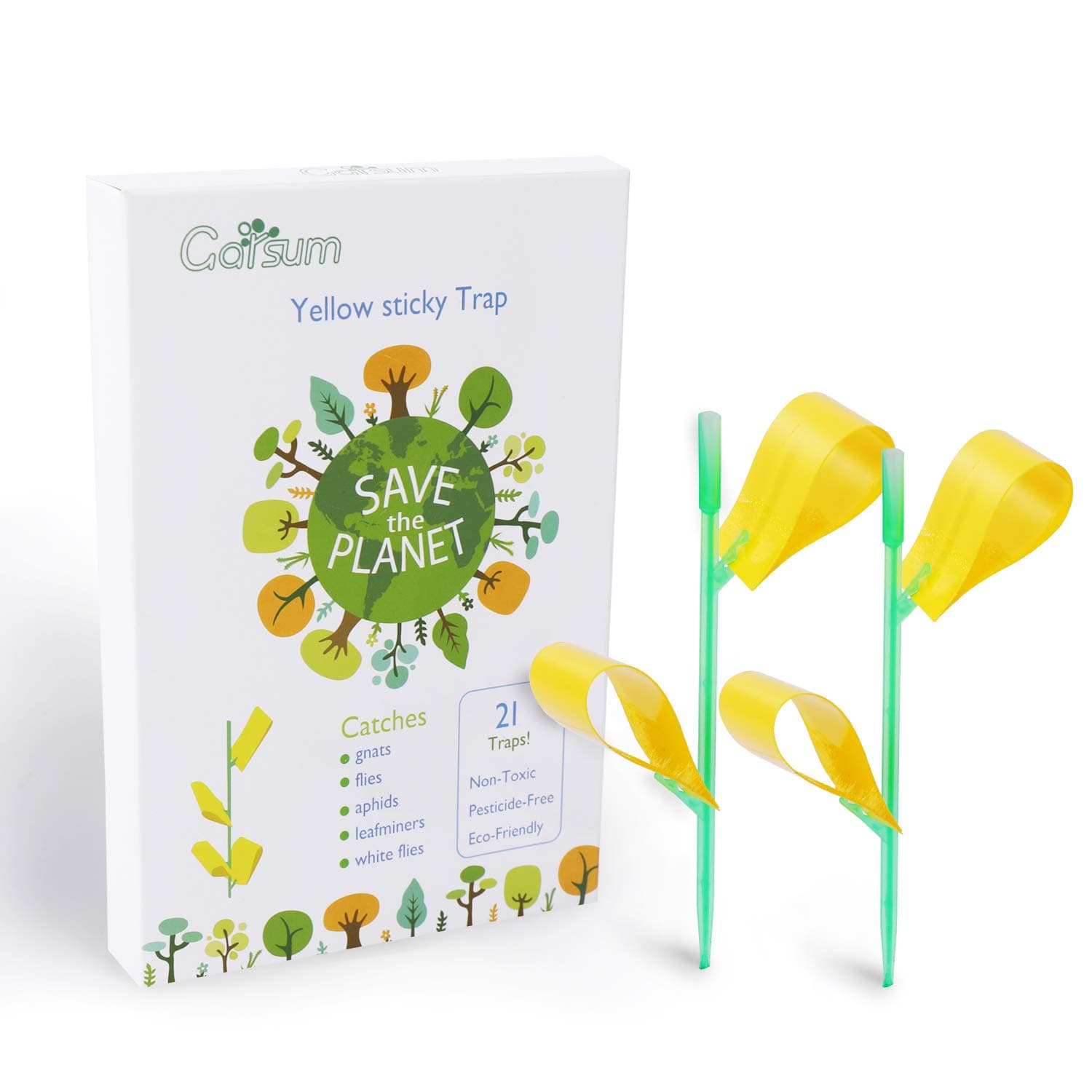 Garsum Insect Trap Yellow Houseplant Sticky Stakes Traps Fly Glue Fungus Gnats Trappers,42 Traps 14 Stakes