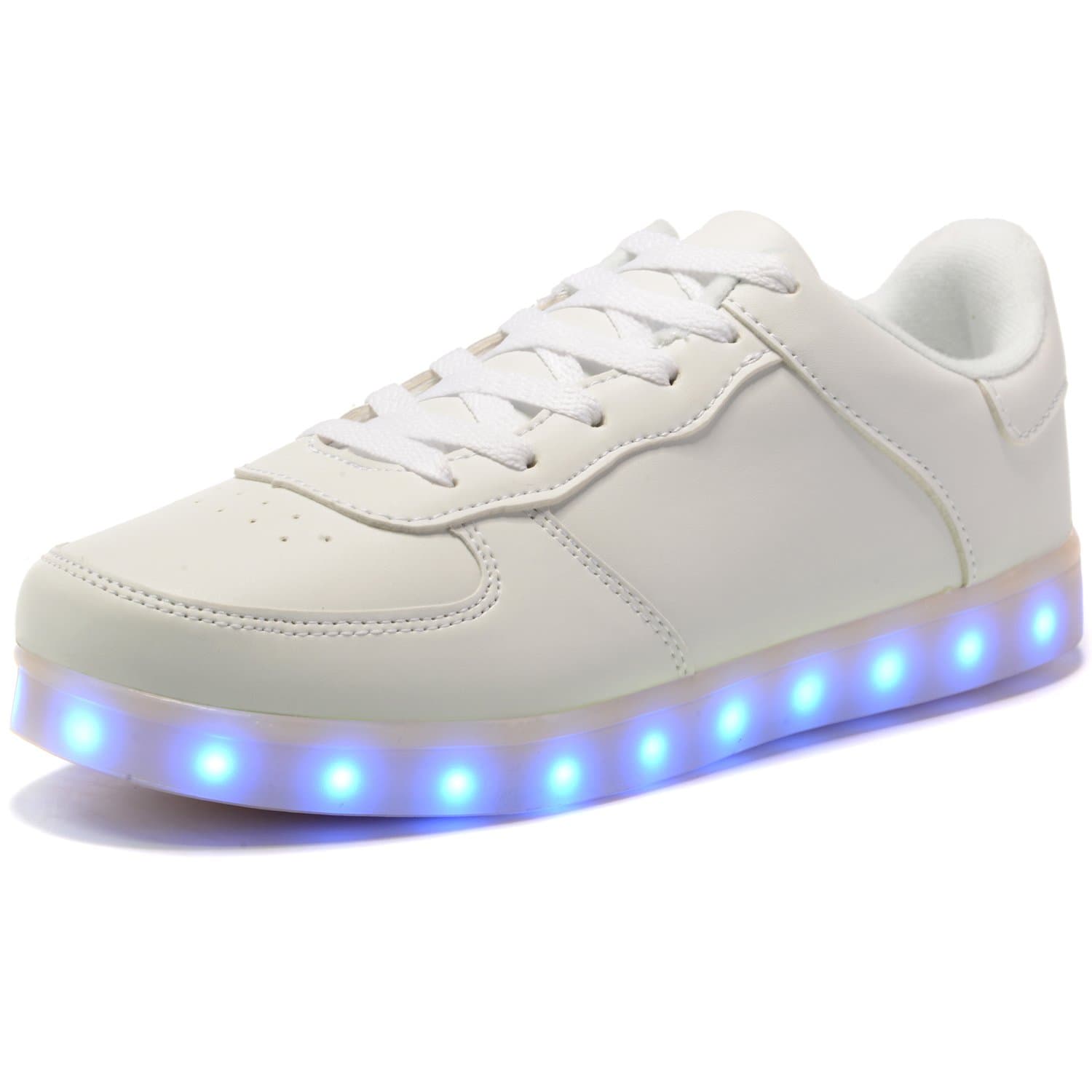 HengVanTong USB Charging 11 Colors LED Shoes, Light Up Flashing Fashion Sneakers for Mens & Womens, White 37