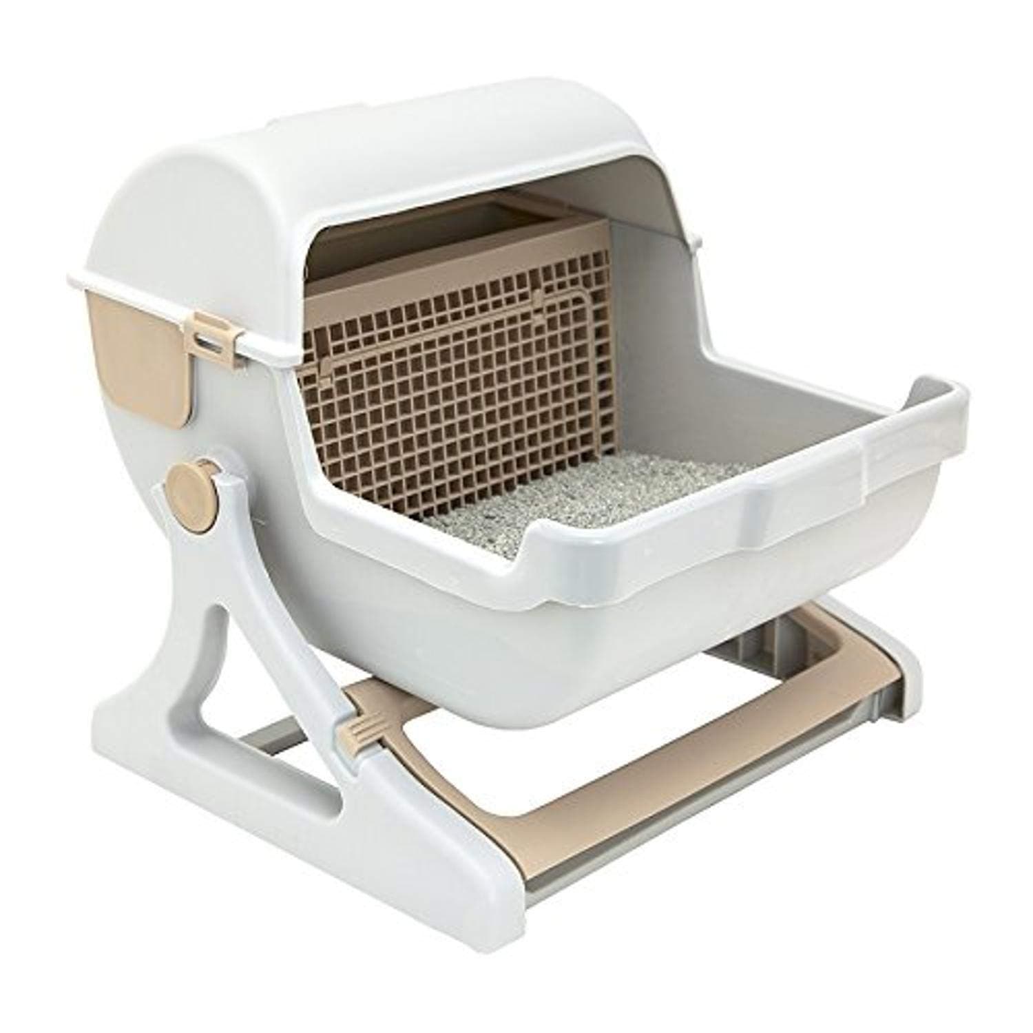 SportPet Designs Le you pet semi-automatic quick cleaning cat litter box, Luxury cat toilet(white/milk brown)