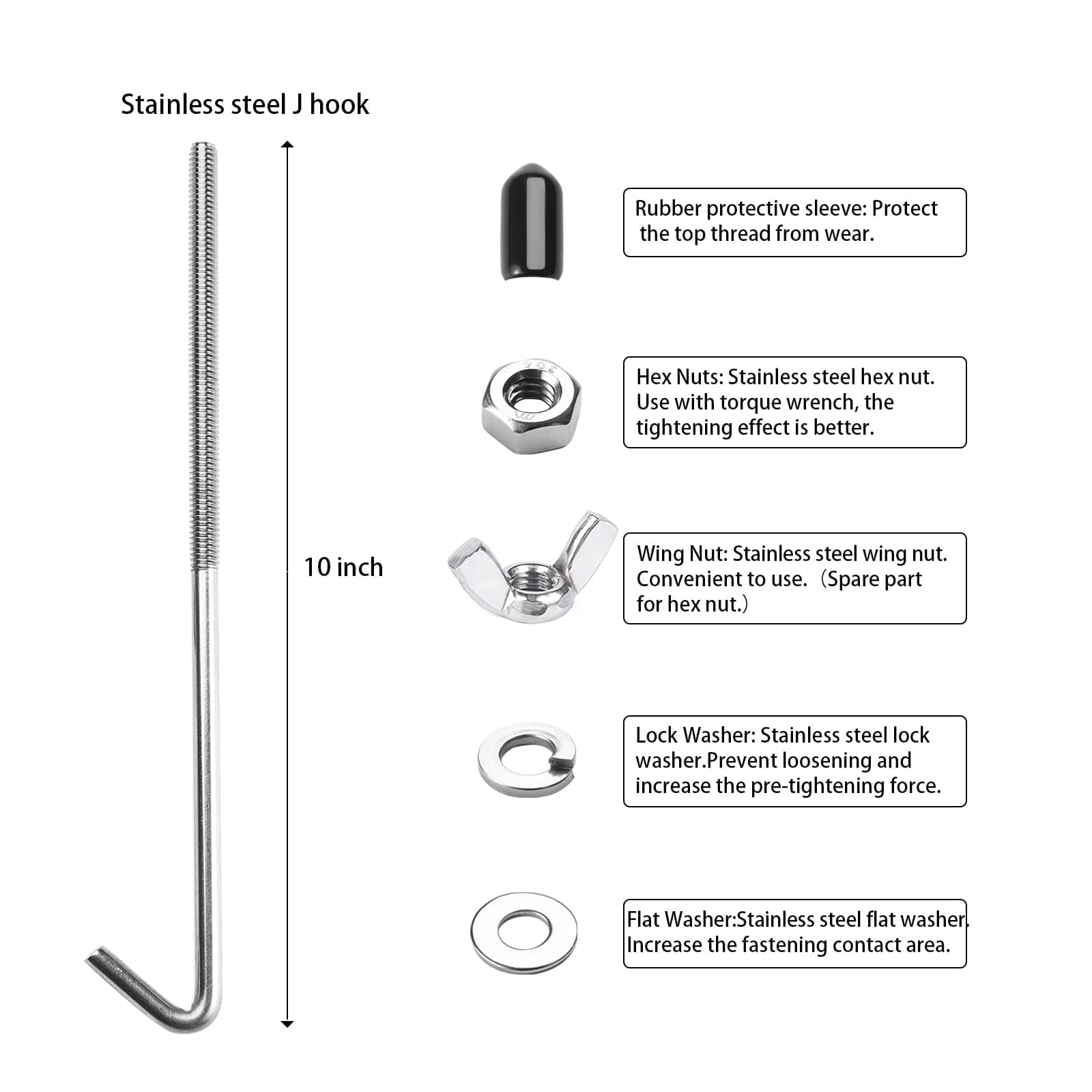 Battery Hold Down Sets,With Billet Aluminum Battery Tie Down Bracket and 18-8(304) Stainless Steel J bolts (Red, 10 inch bolts)