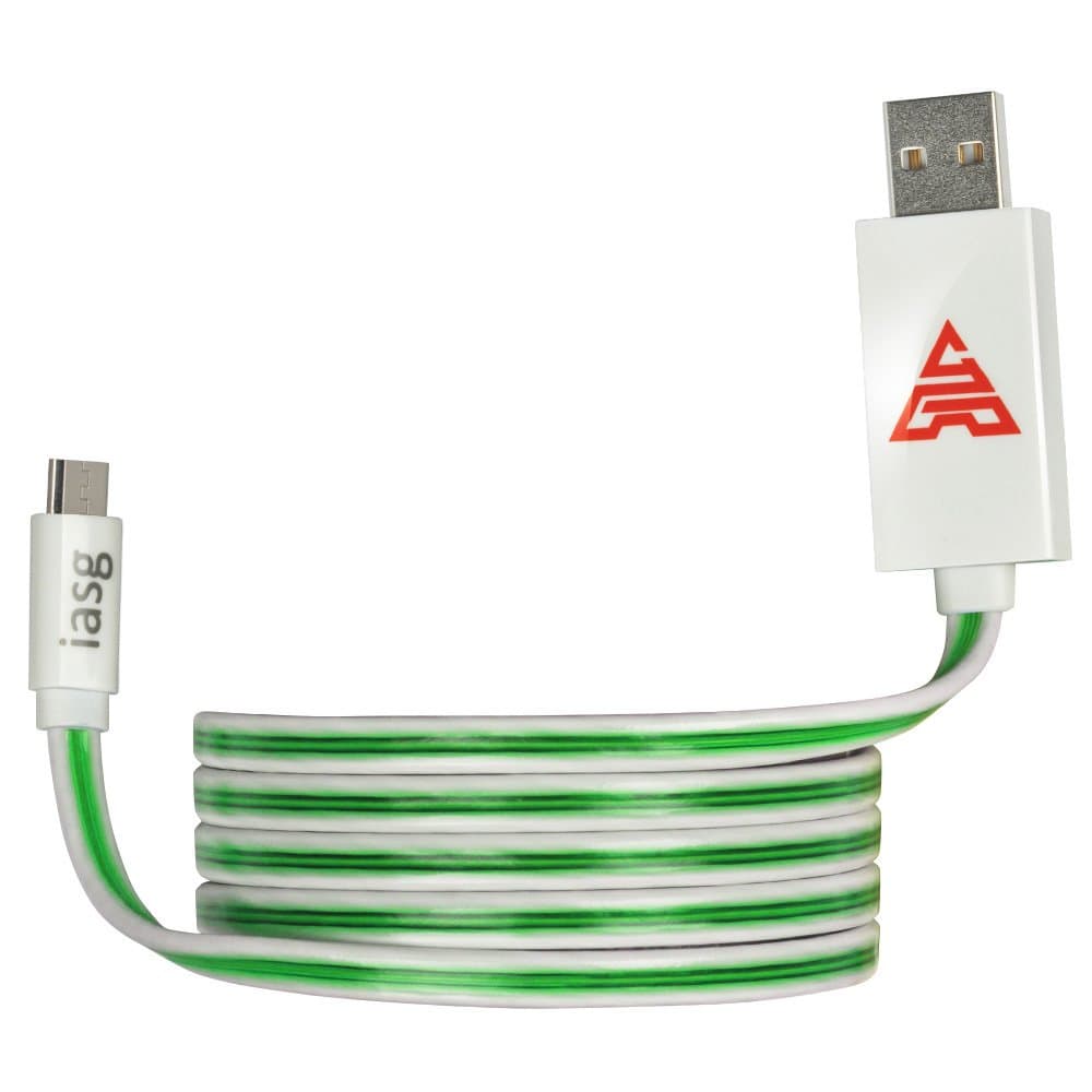 iasg Green LED Flowing Light Micro USB Flat Cords fast Sync Data Charging USB Cable for Android Cellphone Devices 3.3ft/1m (Green Light)