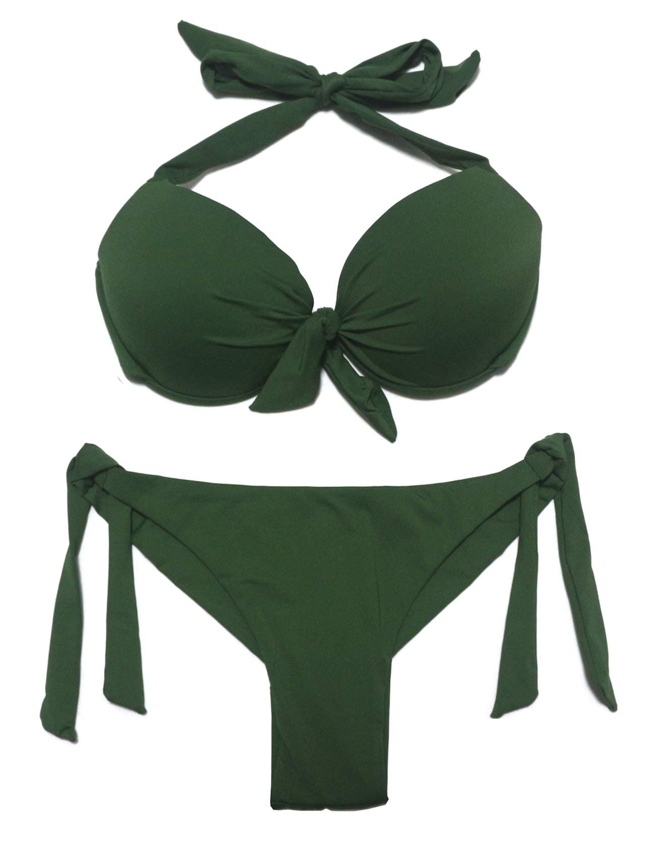 EONARWomens Bikini Set Removable Padded Bikinis Top Push Up Swimwear Adjustable Side Tie Swimsuit(Army Green14,M)