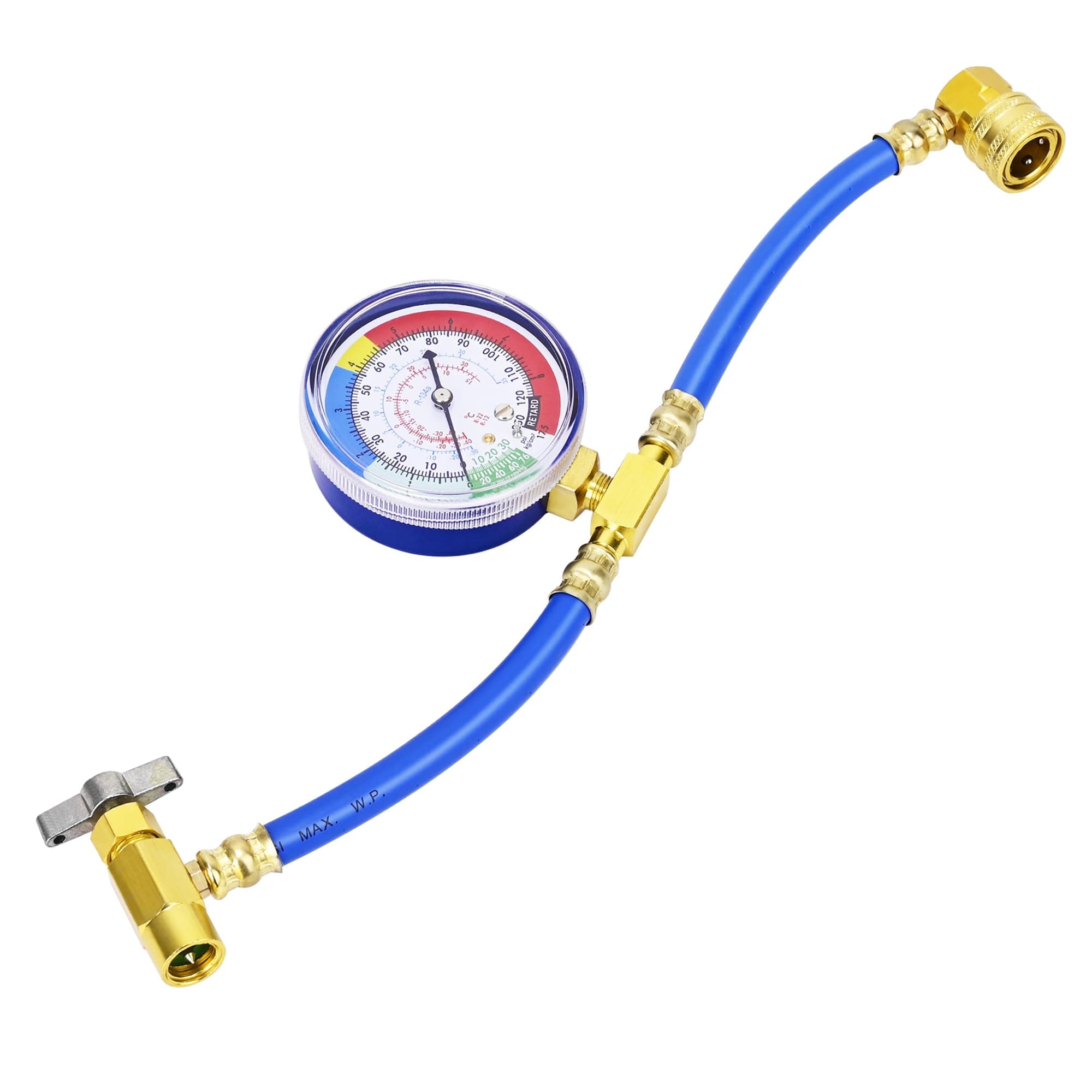 Refrigerator Freon Recharge Kit, R134A AC Refrigerant Charge Hose Set with Pressure Gauge,1/2" Acme, A/C Recharge Measuring U-Hose Can Tap, Perfect for Car AC Air Conditioning Refrigerant