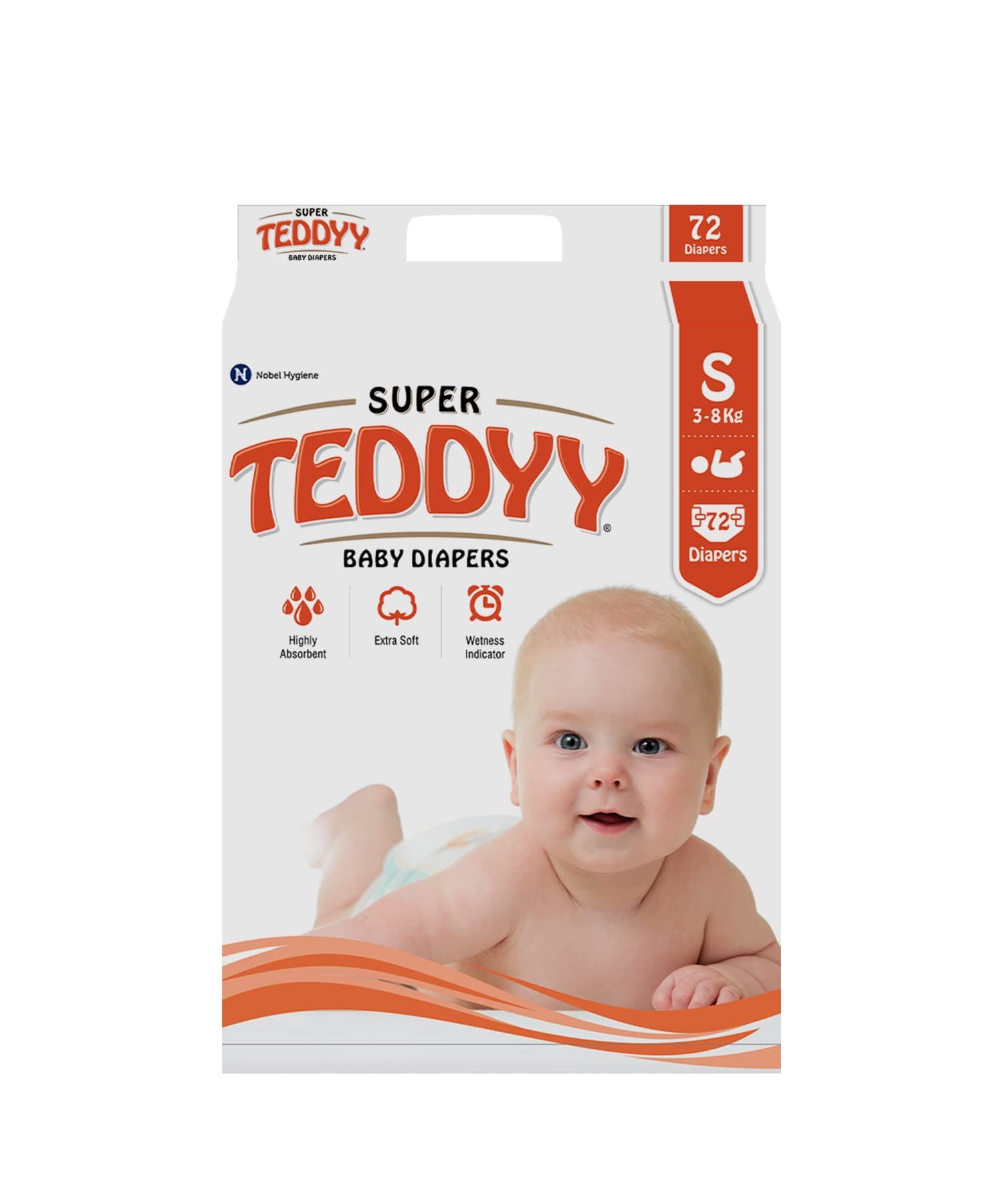 TEDDYY Baby Tape Diapers Super Small 72 Count (Pack of 1), 3-8 kgs, High Absorbency, Anti - Bacterial