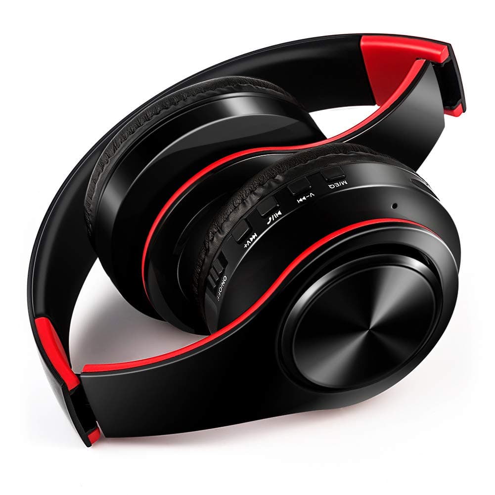 Alexly LPT660 On-Ear Bluetooth Headphones Wireless with Mic | Folding Wireless Headset | Support TF Card/FM/AUX (Black red)