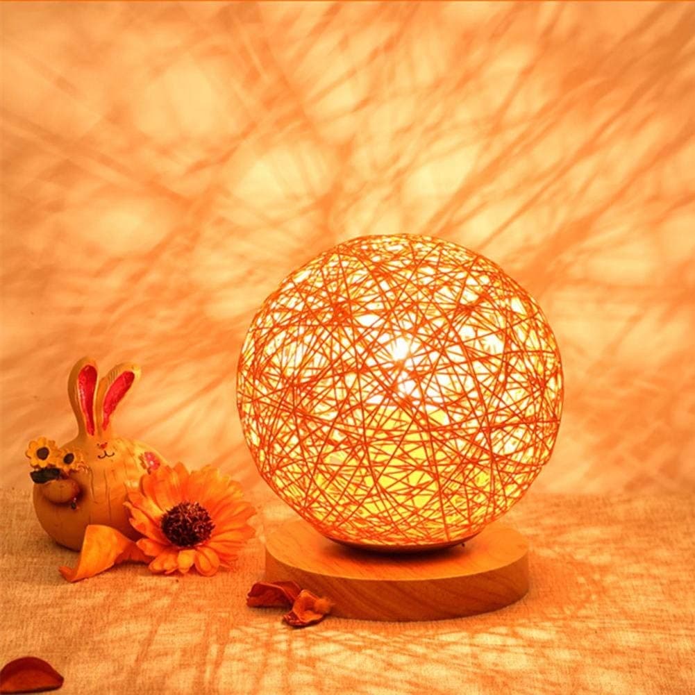 AOKARLIA Simple Night Light Creative Rattan Ball Table Lamp Bedside Lamp Rural Bedroom Modern Decoration Gift, Orange