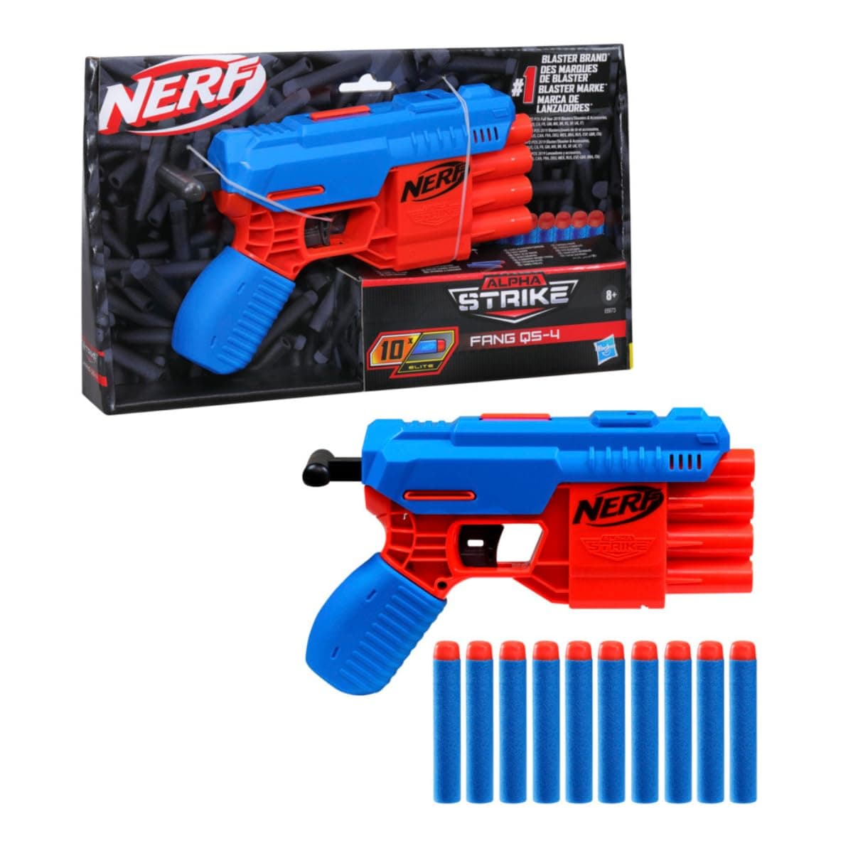 Alpha Strike Fang Qs-4 Toy Blaster, Fire 4 Darts in A Row, 10 Nerf Darts, Gift Toys for Kids Teens&Adults, Toy for Boys, Birthday Gift Toy Ages 8+,Best Xmas Gift,Multicolor