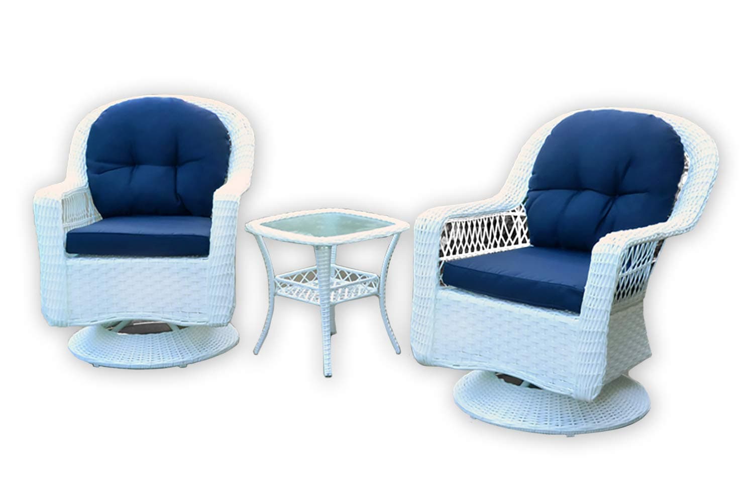 Tortuga Outdoor Biloxi 3 Piece Resin Wicker Bistro Set Outdoor Seating, Coastal White