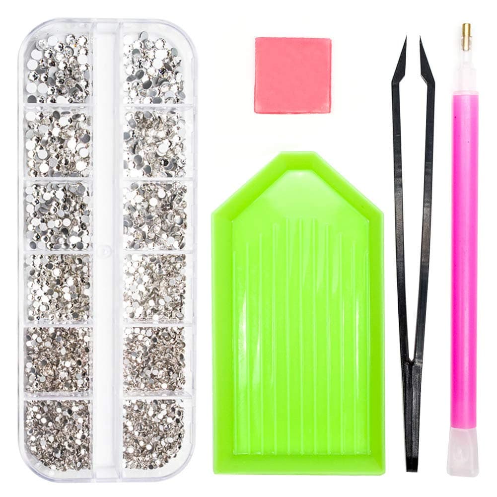 2320 Pieces Clear Rhinestones for Nails, SS4/5/6/8/10/12 Mixed Crystals Glass Nail Rhinestones, Flat Back Round Nail Jewels with Storage Organizer Box/Picker Pencil/for Crafts Face Art Clothes Shoes