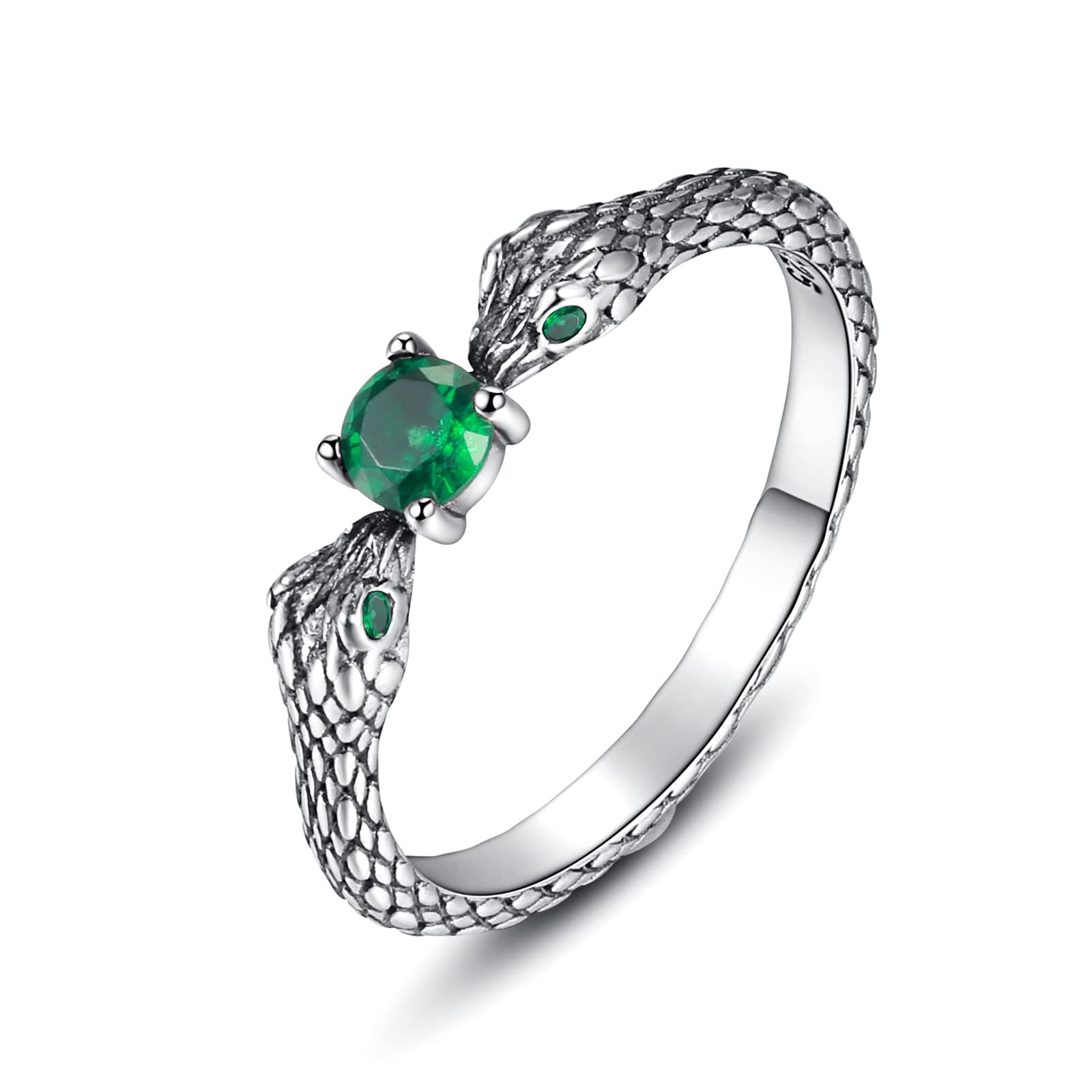 MANBU Sterling Silver Snake Ring for Women - Vintage Double Head Snake Ring with CZ Animal Stackable Ring Birthday Christmas Jewelry Gift for Snake Lovers