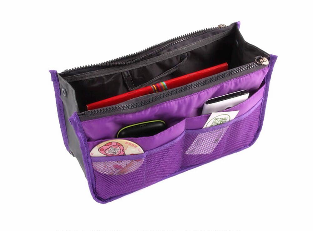 Handbag Pouch Bag in Bag Organiser Insert Organizer Tidy Travel Cosmetic Pocket Tool Bags - Purple