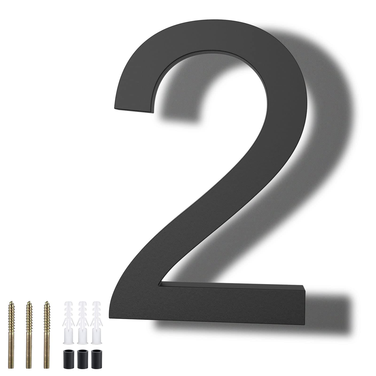 DEWEL 8 inch Floating Large House Numbers for Outside, Black Modern House Address Numbers Decor for 911 Visibility Signage with Nail Kits (House Number 2)