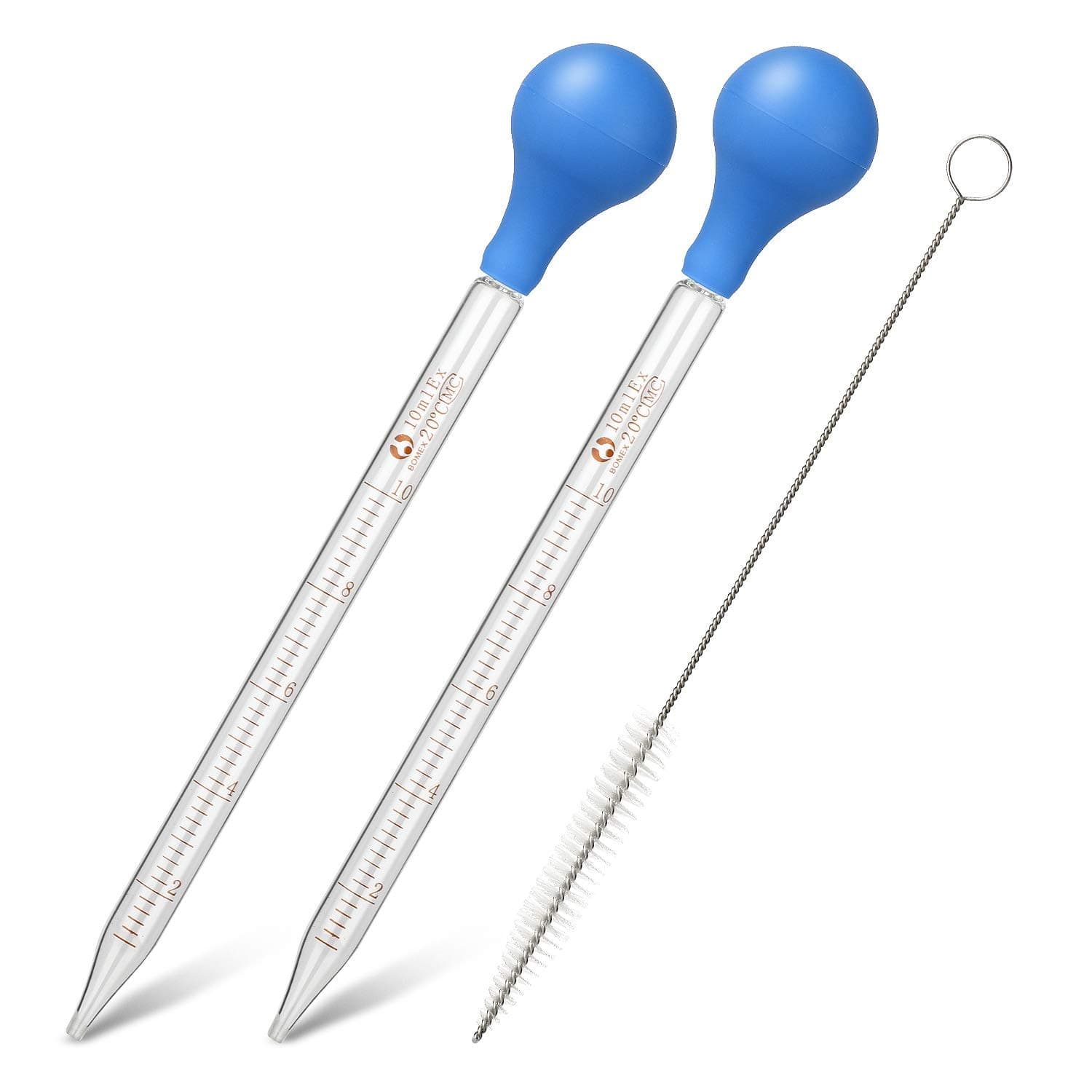 2 Pcs 10ml Glass Pipette Dropper Graduated with Rubber Suction Bulb + 1 Pc Cleaning Brush