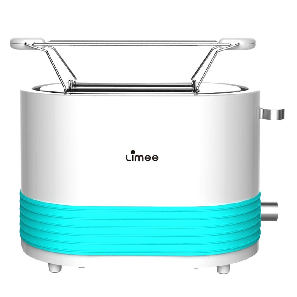 Limee TR0703-bun warmmer 2 slice toaster with wide slots and silicone ring glossy plastic blue