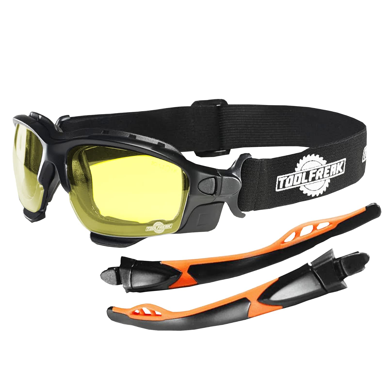 Spoggles Safety Glasses HD Yellow Polycarbonate Lens, Impact Protection, Foam Padded, ANSI Z87 Rated, Head Strap and Carry Pouch