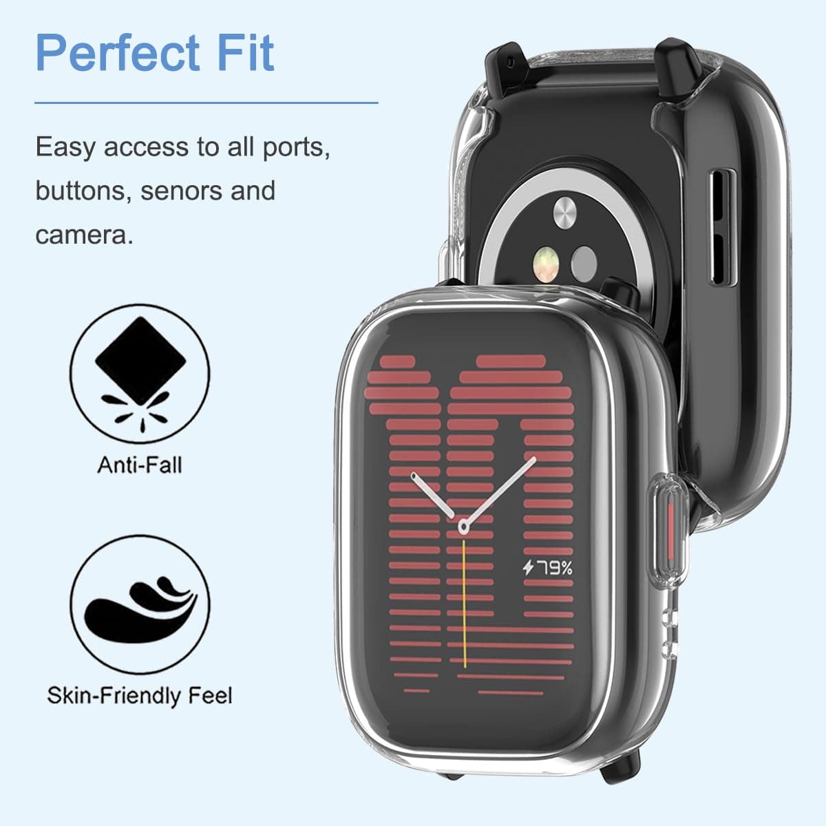 carinacoco 2 Pack Case Compatible for Amazfit Active With Tempered Glass Screen Protector, TPU Full Coverage Plated Watch Protective Cover Bumper Shell Cover, Black+Transparent