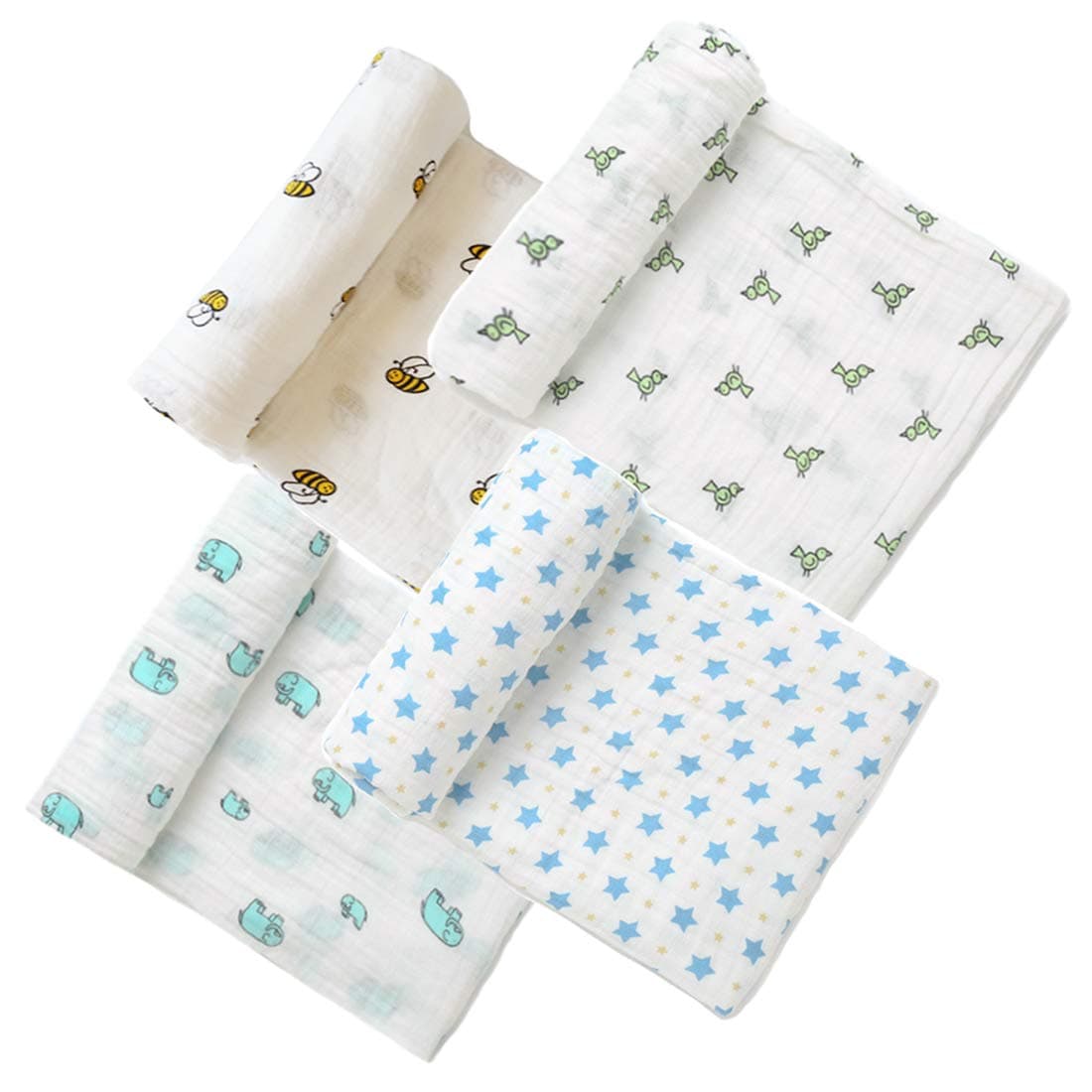 Tosnail 4 Pack 4 Layers 47" x 47" Muslin Baby Swaddle Blanket, Swaddle Wrap, Receiving Blankets - Super Soft Touch