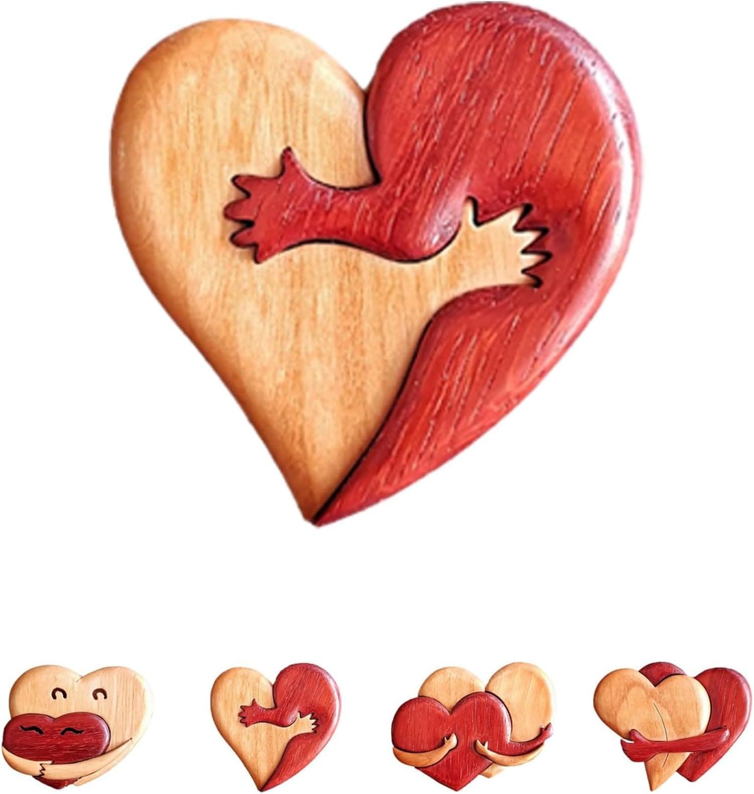 A Hug from My Heart for You Handmade Wood Carvings,A Hug from My Heart to Yours,Wooden a Hug from My Heart,Loving Hearts Wood Intarsia Pinback Button,Creative Wooden Pendant for Him and Her (Type D)