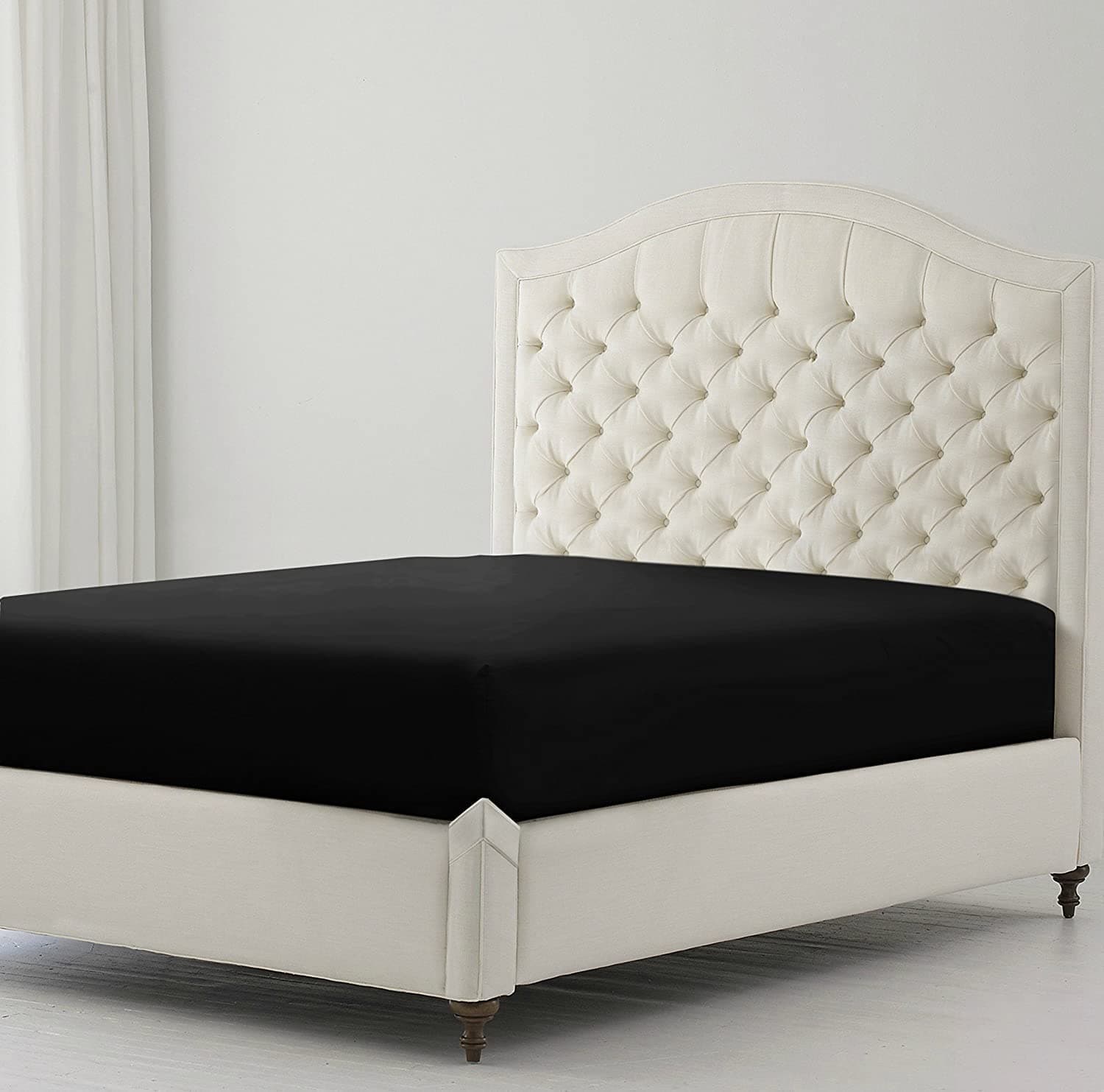 Sunshine Comfort® Percale Cotton Rich 180 Thread Count Non Iron 25cm Fitted Bed Sheets (4FT, Black)