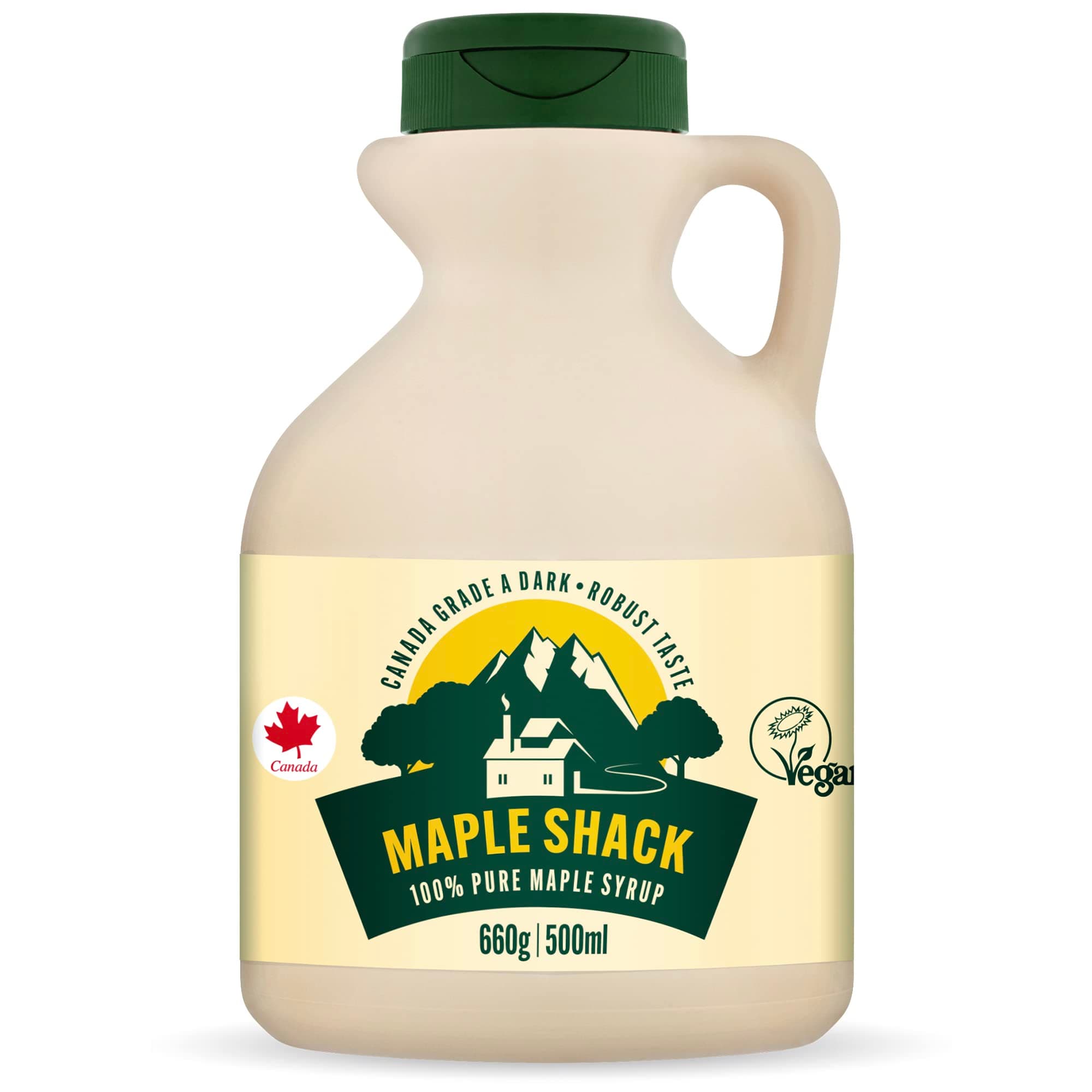 Maple Shack 100% Pure Canadian Maple Syrup 500ml - 660g Grade A, Dark Maple Syrup with Caramel Taste - Ideal for Pancakes, Waffles and Baking