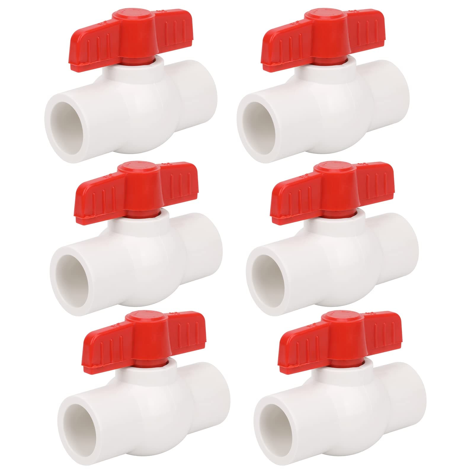 Lswteiz 6Pcs 1/2" PVC Ball Valve Water Pipe Shut-off Valve Socket with Red T-Handle for Cold Water Supply lines, Irrigation Pipe fitting System(Socket x Socket), Schedule 40