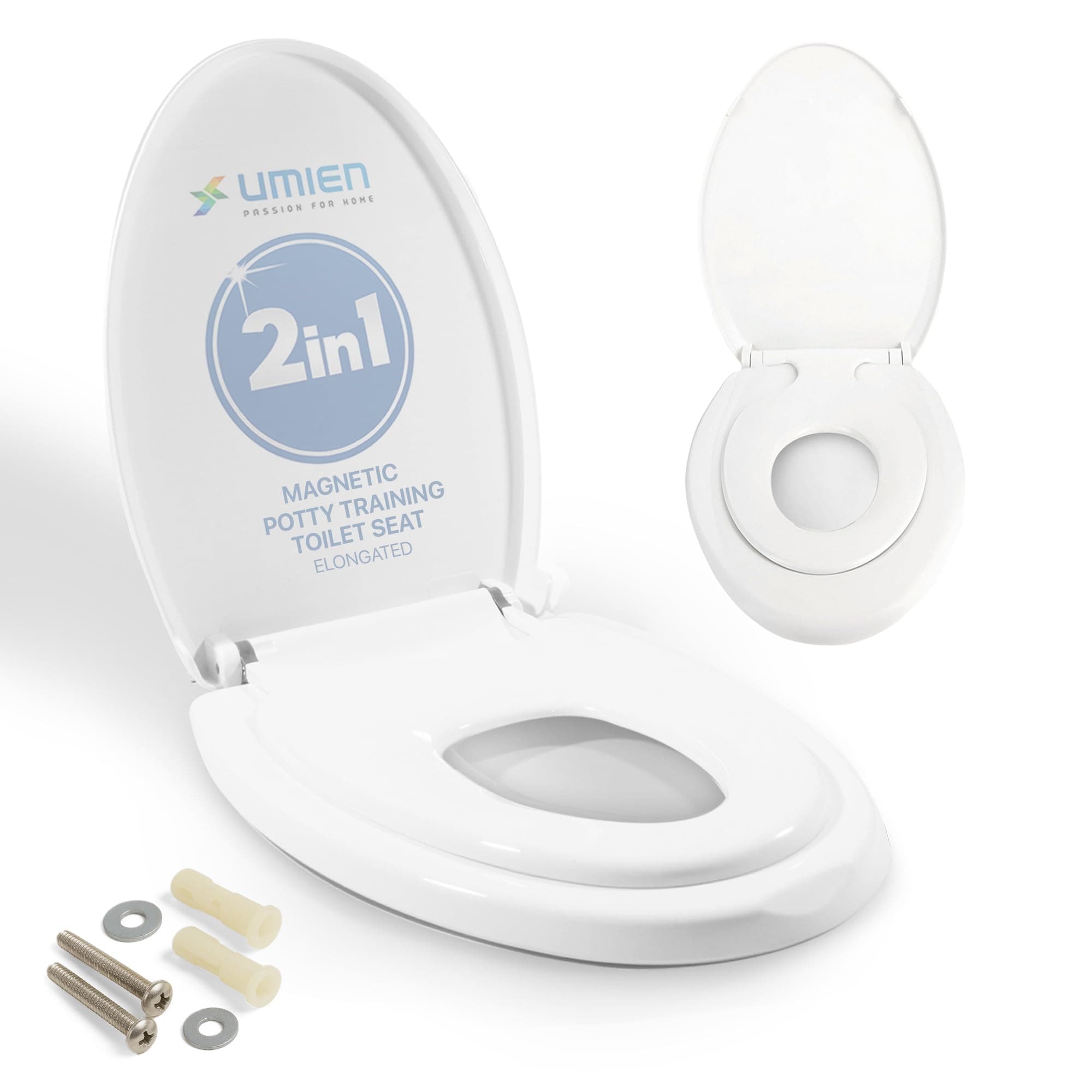 UMIEN™ Potty Training Toilet Seat With Toddler Seat - Magnetic Easy to Install Toilet Attachment for Toddler - Elongated Shape & Easy to Install