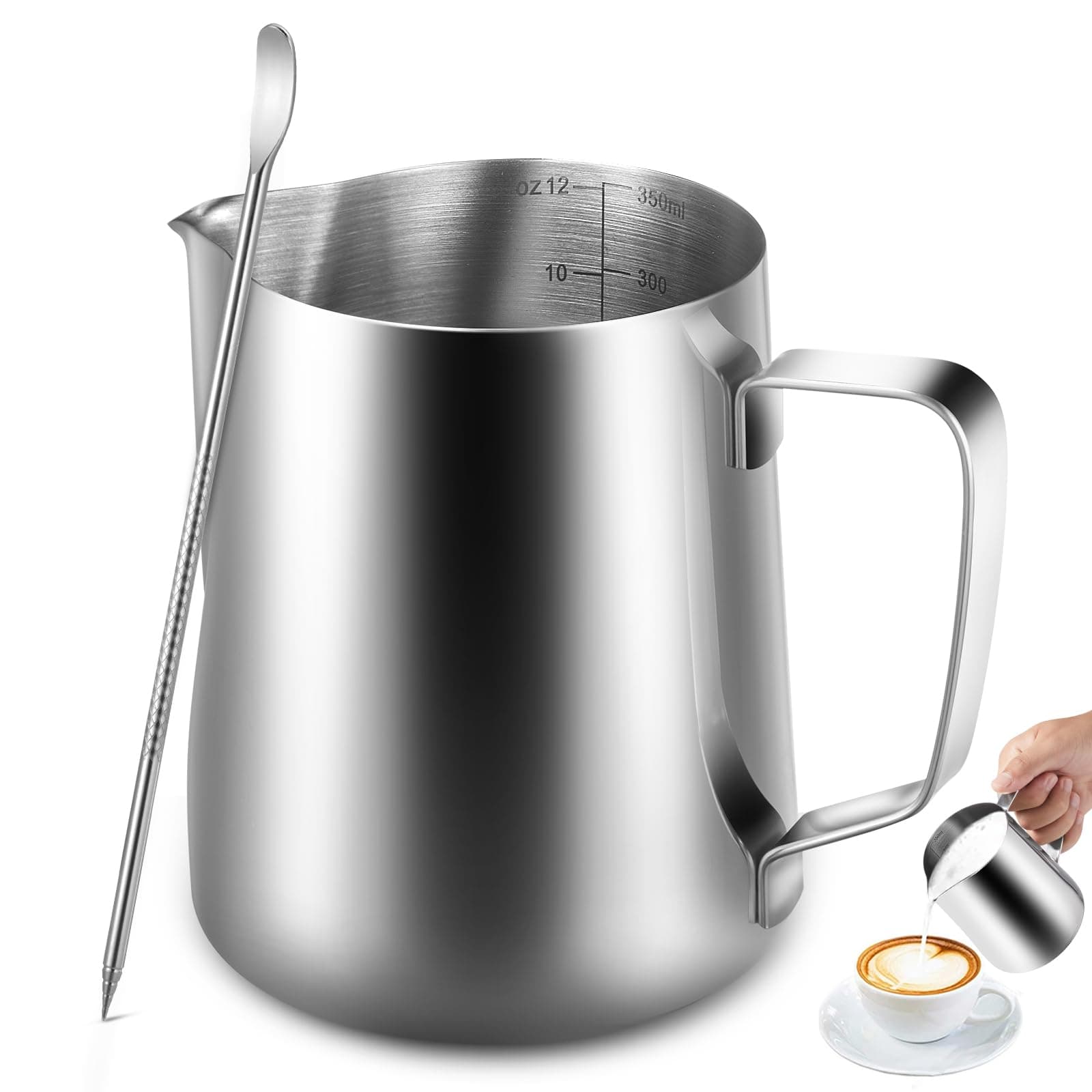 Anpro Milk Jug 350 ml/12 oz,304 Stainless Steel Milk Pitcher, Milk Frothing Jug for Making Coffee Cappuccino