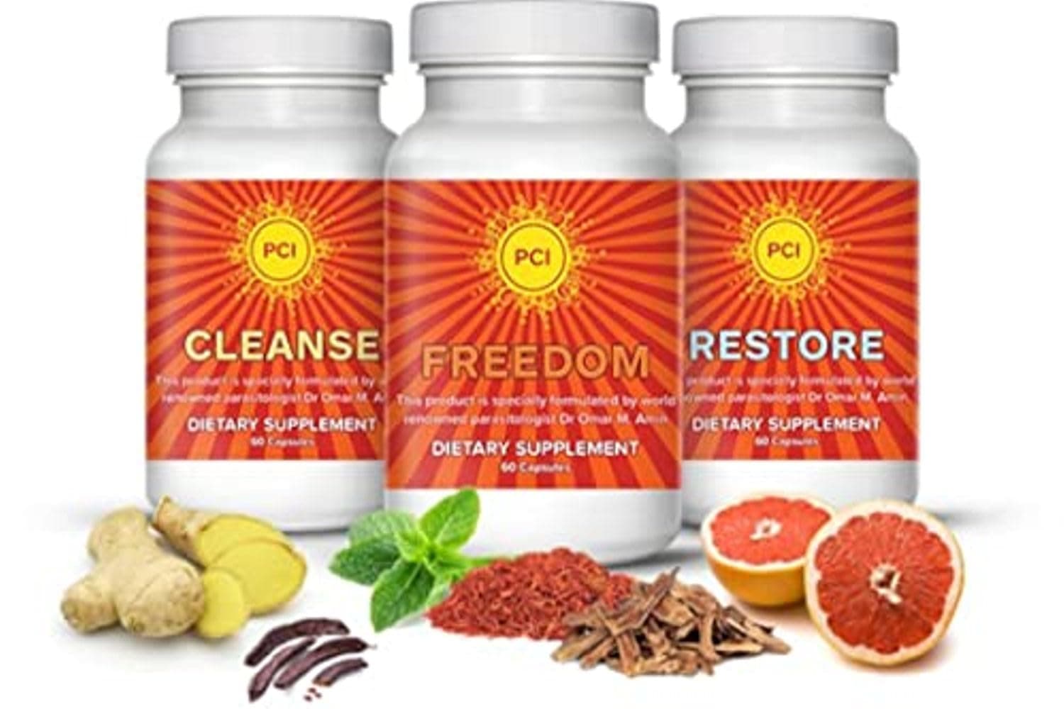 PCI Freedom Cleanse Restore Dr. Omar Amin's Intestinal Detox Support for unwanted Organisms, Digestive Health, Energy Support & Immune Support - 30-Day Supply, 60ct Vegetarian Capsules
