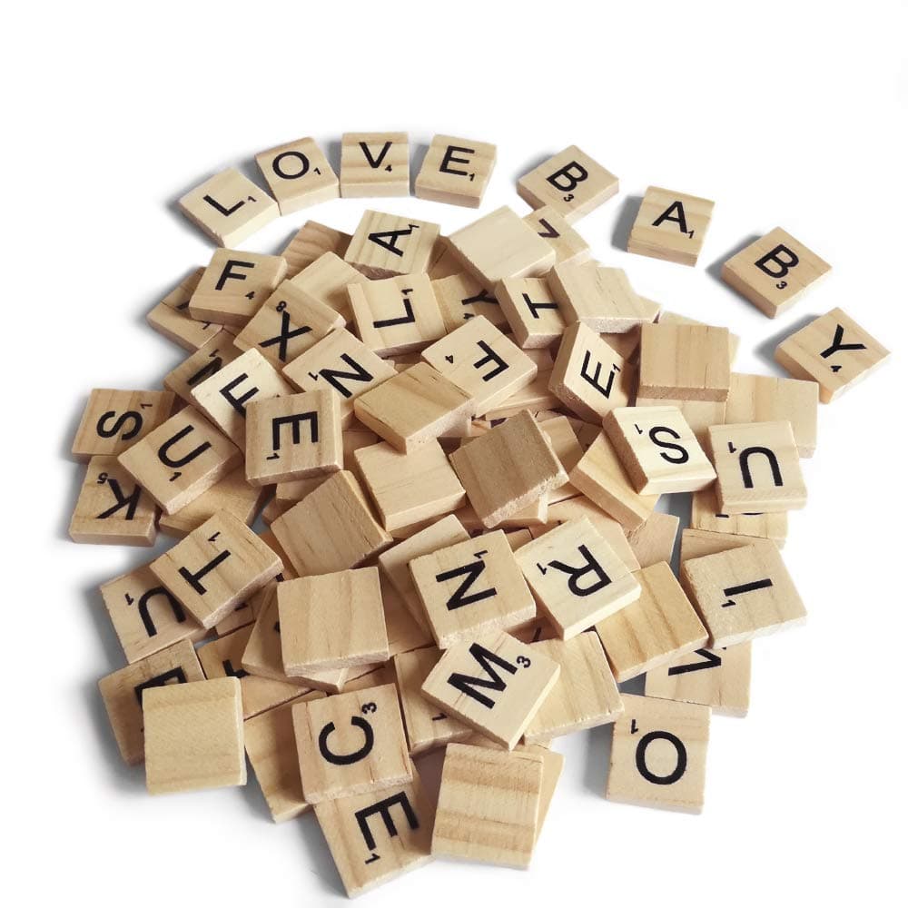 200PCS Scrabble Letters for Crafts - Wood Tiles for DIY Gift Decoration, Alphabet Coasters and Crossword Game