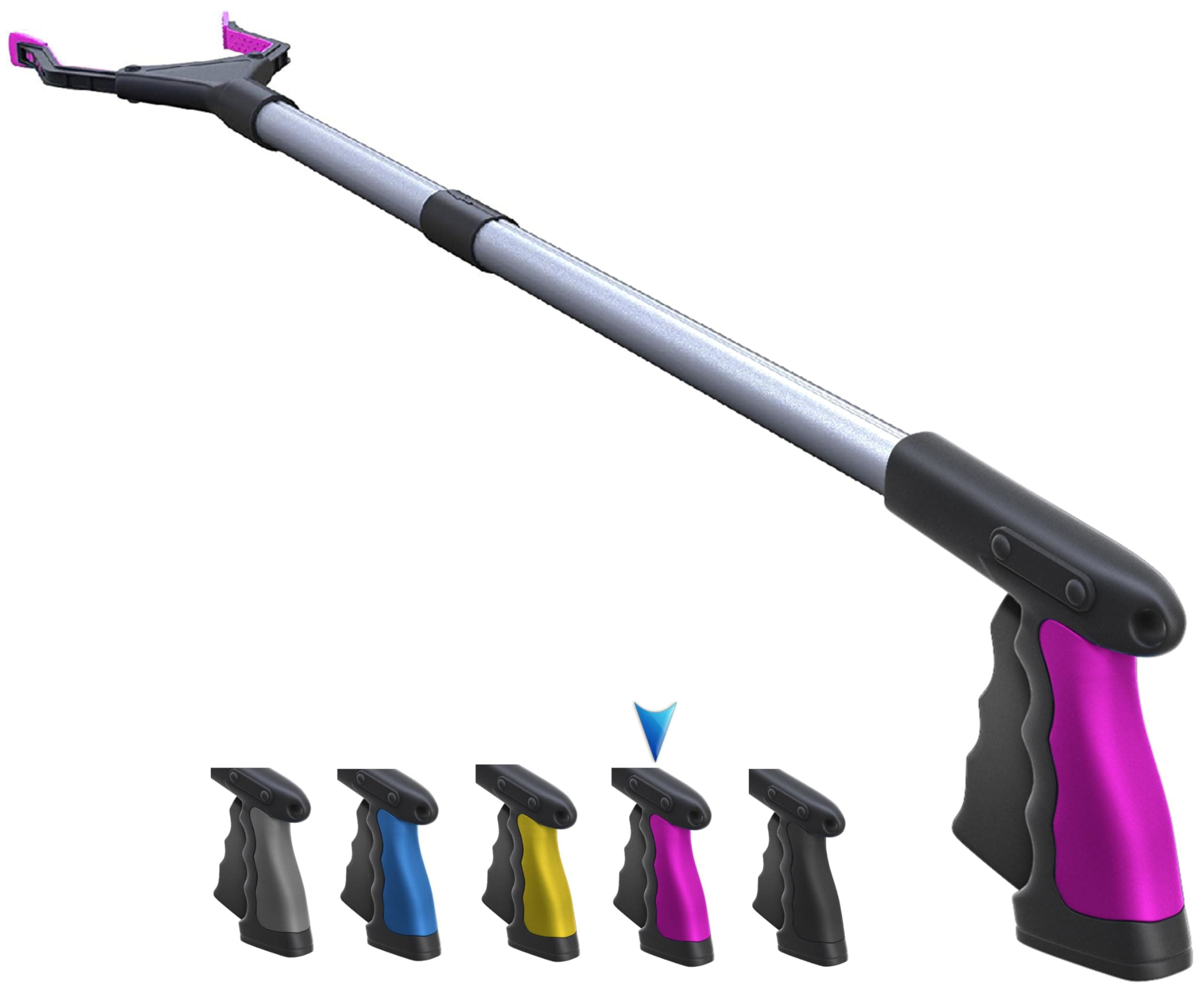 2025 Upgrade PowerGrip T9, Grabber Reacher Tool, Wide Jaw, Foldable, Steel Cable, with 96 Grip Points for Firm Grip, 32" with Magnet (Pink, 32 Inch)