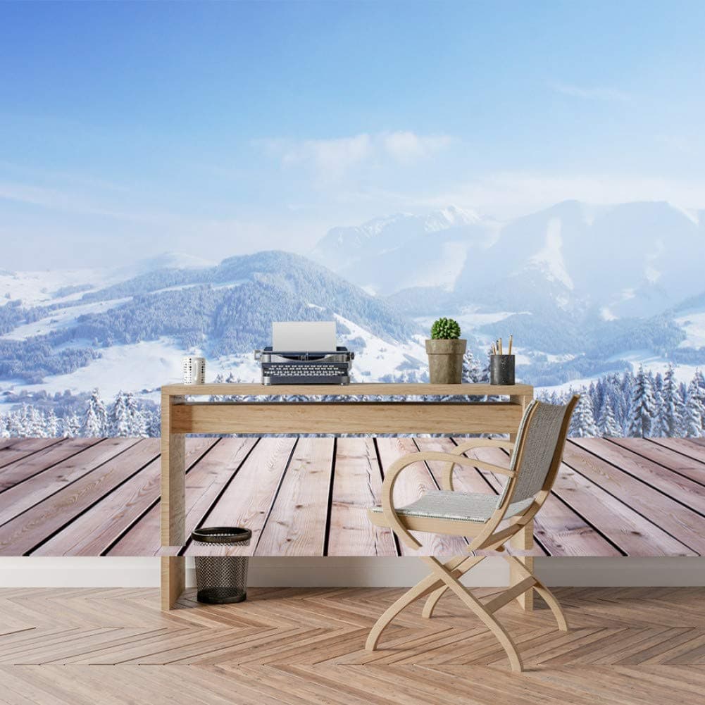 HUANG YA HUI Murals Photo Wallpaper For Wall 3D Living Room Natural Snow Mountain Wood Board Murals Roll