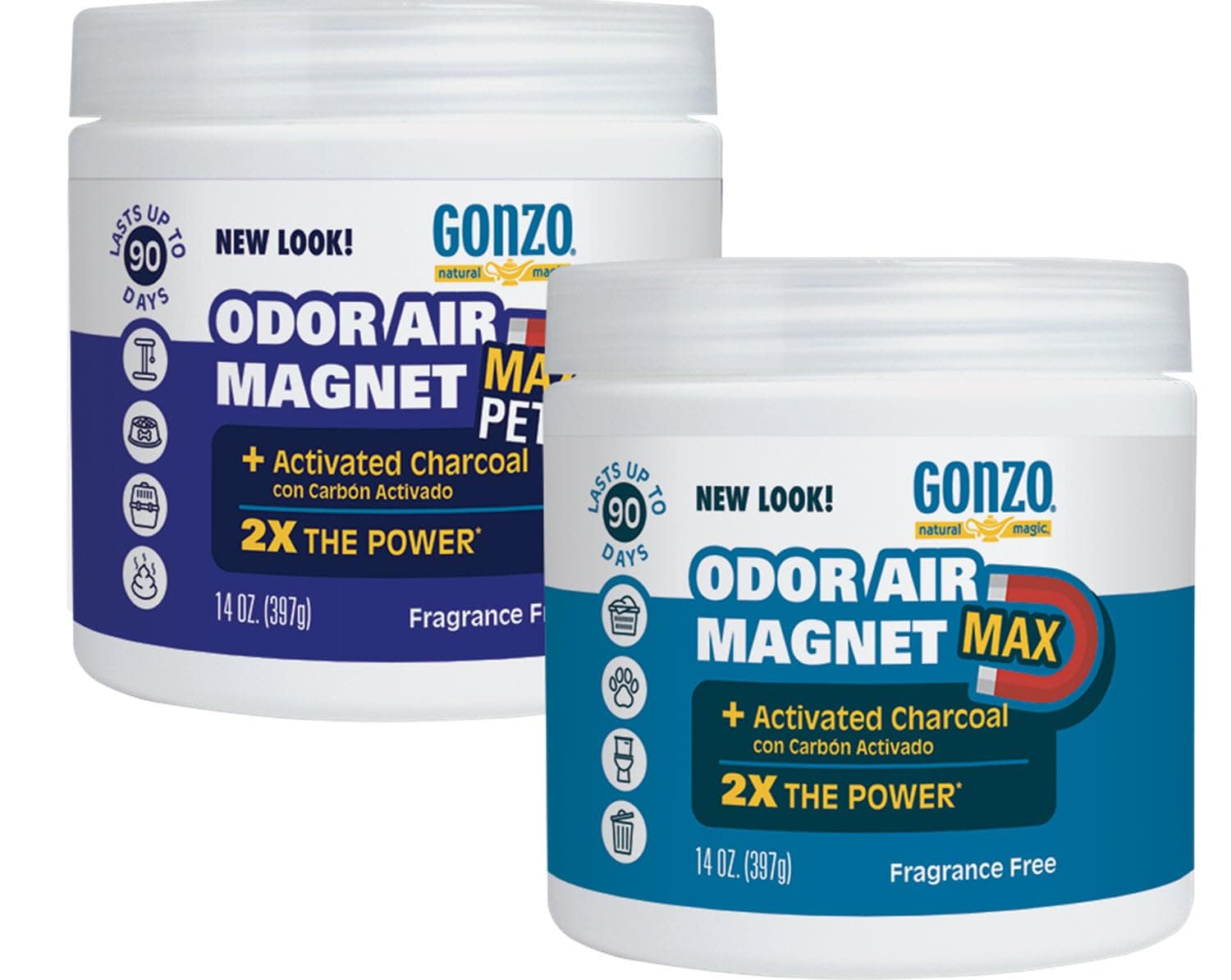 Gonzo Natural Magic Odor Air-Magnet with Activated Charcoal - 14 Ounce (2 Pack) - Odor Eliminator for Car Closet Bathroom and Pet Area Captures and Absorbs Smoke Odors
