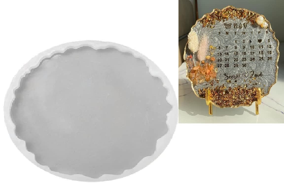 Silicone Resin Zigzag Round Dish Mold, 8 inch 6mm Deep, Circle Plate Epoxy Resin Casting Mold for DIY Faux Agate Tray, Serving Board, Coaster